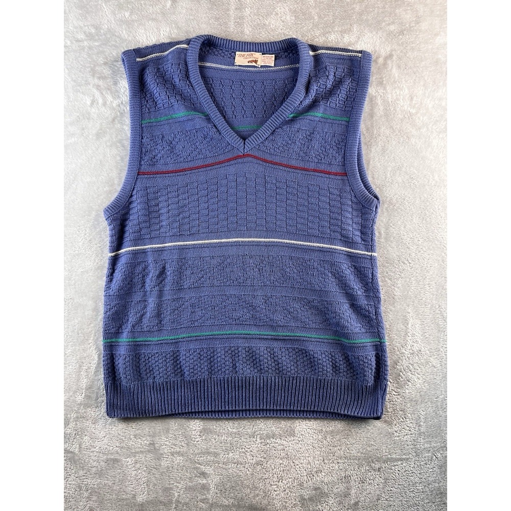 VTG 70's/80's The Fox Collection JC Penny Sweater Vest Mens L  Blue Preppy